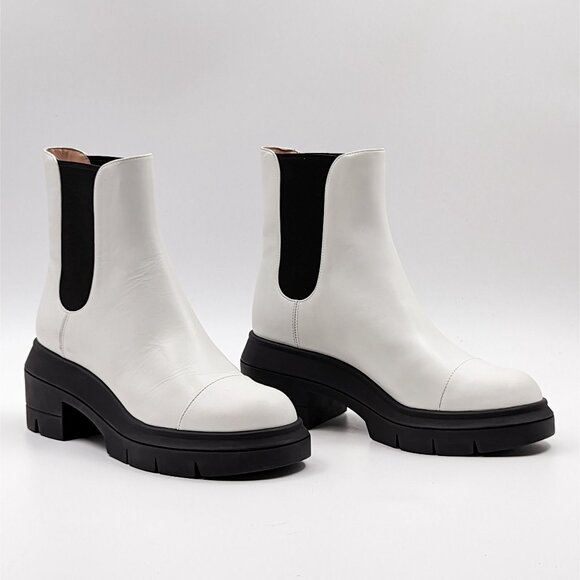 Stuart Weitzman Women Norah Chelsea Platform Boots White Leather sz 7